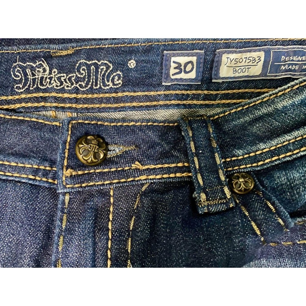 Miss Me Boot Cut Gothic Fleur De Lis Jeans JP5075b - Picture 3 of 5